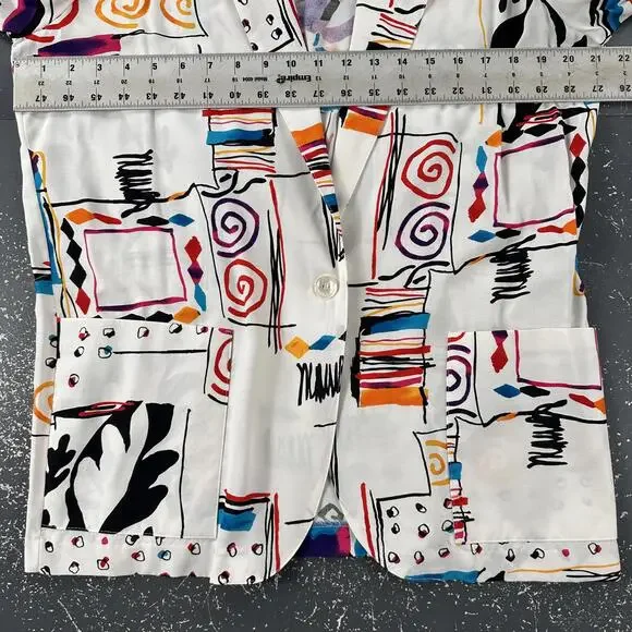 VTG Tofy Blazer Women 14 White Abstract 80's Basquait Miami Vice Retro Funky NWT - Picture 6 of 8